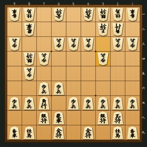 四間飛車 対 居飛車急戦（舟囲い・棒銀）〔端銀型〕 の局面図